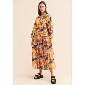 Kinga Csilla Fiesta Santorini Dress Amalfi Coast Print Cotton